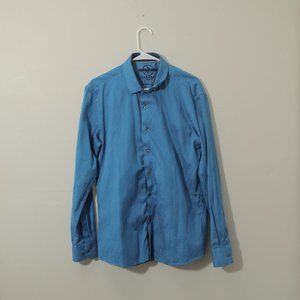 Barabas Button Down Long Sleeve Blue Subtle Funky Pattern Shirt (Extra Large)